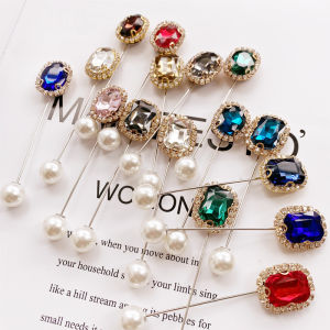 Korean Style Womens Gemstone Brooch Pin Long Needle Scarf Shawl Clip Cross Crown Roman Numeral Patterns Gold Plated Engraved