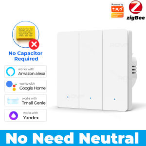 other | Zigbee Tuya Smart Light Switch No Neutral Wire Capacitor Require EU Wall Switch Voice Remote Control Work With Alexa Google Home