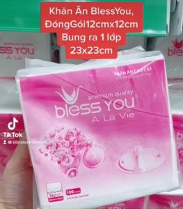Thùng 60 Bịch Có Mã QR - Khăn Ăn Vuông Nhỏ 12cm x12cm BLESS YOU Bịch100 Tờ