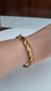 Gelang Titanium Wanita Model Kepang Elegan & Anti Karat