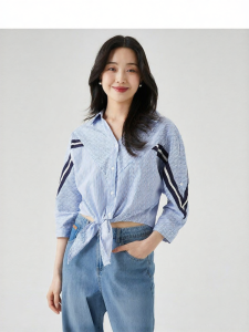 Vero Moda | Striped Loose Three-Quarter Sleeves Turn-down Collar Shirt