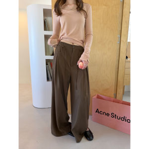 Casual Commuter Drapey Pleated Semi-elastic Waist Wide-leg Slimming Trousers