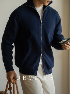 UBV | Cotton Stand-Collar Double-Zipper Knitted Cardigan