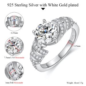 Pretty Beauty 1.5CT Moissanite Engagement Ring for Women 925 Silver Ring Spiral Twisted Multi Layer Paved Band Ring Fine Jewelry