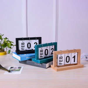 Calendar Memo Ins Nordic Wooden Creative Flip Wooden Desk Calendar Vintage Wood Flip Calendar Home Desktop Office Decor Calendar (Wood/Black)