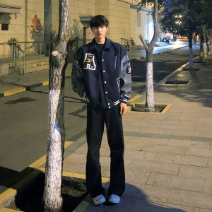 กางเกงยีนส์ทรงสลิมฟิตเอวสูงสำหรับผู้ชาย กางเกงขายาวทรงตรง สีดำ ทรงสลิมฟิต ทรงกระบอกเล็ก ทรงตรง ทรงเอวสูง