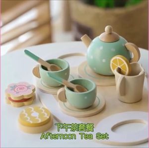 Boo&BubOS Wooden Pretend Play Tea Set | Pretend food cupcake set for preschool kids | Kids development toy birthday gift