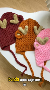 Kupluk Rajut Baby Rusa Kepang Bayi - 5 Tahun / Topi Ala Korea Import Premium Newborn Anak Laki Perempuan Bayi 0 3 6 12 18 Rajut Kepang Beanie Hat Alinkidos Fashion  Cantik