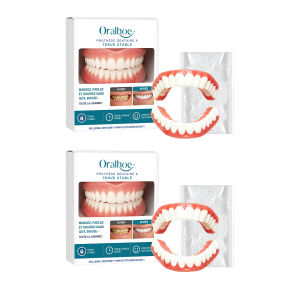 oralhoe | Realistic Veneer Denture Kit Pair Fix Gutta Percha Stable Hold Comfortable Wear Natural White Smile Upper Lower False Teeth Set