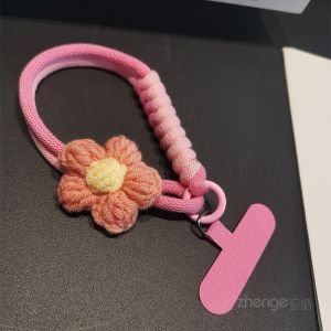 Short Woven Mobile Phone Lanyard Comfortable Non-Restrictive Outdoor Travel Anti-Loss Cord Flower Design Durable Nylon Material