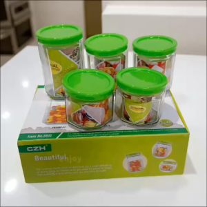 Bộ 5 Lọ Hũ Thủy Tinh Đựng Gia Vị Nắp Nhựa Màu An Toàn (260ml - 380ml - 550ml)