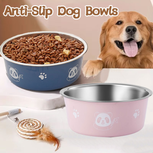 Stainless Steel Dog Bowl Panda Pattern Anti Rollover Cat Feeding Bowl Pet Feeding Bowl Non-slip Anti-skid Dog Bowls