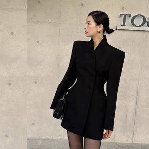 Retro Mandarin Collar Womens Blazers Autumn Winter Slimming