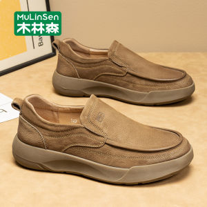 Mulinsen | Mens Winter Genuine Leather Slip-On Loafers Thick Soft Sole Business Retro Casual Shoes