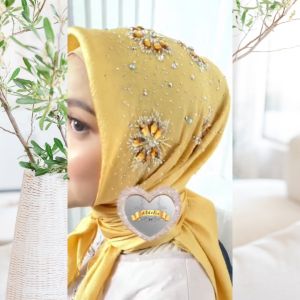 Hijab Payet Segiempat Pesta Mewah Terbaru Motif Full Swarovski Premium Sage Jilbab Kondangan BTG