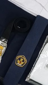 setelan seragam sekolah smp putih biru laki-laki panjang kelas 1-3 topi biru polos