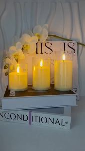 ZEO LED Electronic Candle Glass Cup Candles for Wedding Party Christmas