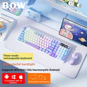 B.O.W | Rechargeable Triple-Mode Wireless Bluetooth Keyboard Mouse Set Mechanical Feel RGB