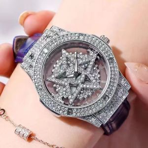 Diamond Rotary Dial Watches Womens Watch Hollow Transparent Fashion Women Wrist Watch Star Dial Quartz Wristwatch for Female with Box