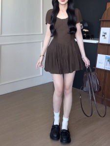 plus Size Summer Dress Womens A-Line Short Skirt Waist-Cinching Slimming French Style High Waist Commute Casual Square Neck