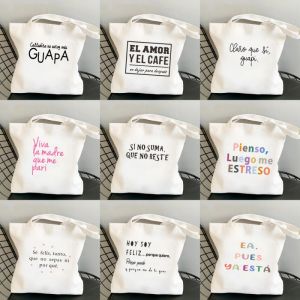 Kawaii Spanish Womens Shopping Bag Graphic Shoulder Bags Students Girls Cute Office Casual Totes Female Large Capacity Handbags