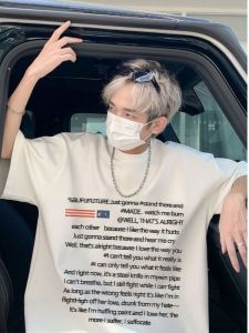 เสื้อยืดคอกลมแขนสั้นผ้าฝ้ายแท้สำหรับผู้ชาย ทรงหลวม สไตล์ลำลอง แฟชั่นฤดูร้อน สีขาว ดีไซน์ตัวอักษร เสื้อตัวบนแบบลำลอง