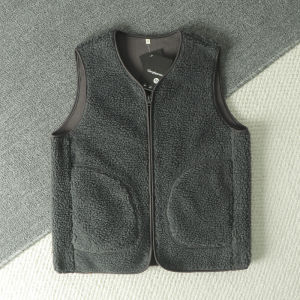 Double-Sided Fleece Thickened Vest Pure Color Fashionable Urban Style for Couples Winter Season V-Neck Single Button Closure