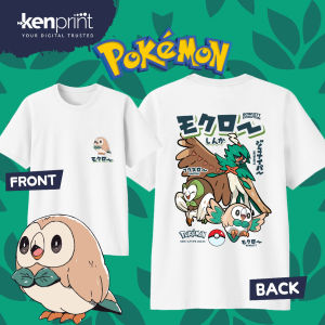 Bandai | Anime Pokémon Rowlet Evolution Cotton T-shirt Summer Mens and Womens Harajuku Clothing Fashion Casual Street Y2K T-shirt