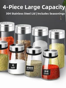 Glass Spice Jar Set Kitchen Storage Containers for BBQ Seasoning Salt And Pepper Grinder Rotating Style Home Use Accessories