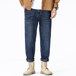 กางเกงยีนส์ทรงตรงเอวสูงสำหรับผู้ชาย ขนกระต่ายสีขาวหนาและนุ่ม ขนแกะขนแกะหนา ทรงหลวม ฤดูใบไม้ร่วง 2025