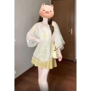 พลัสไซส์ เสื้อปักสไตล์จีน และ กระโปรง ชุดสองชิ้น สลิมฟิต ฤดูร้อน แฟชั่น ผู้หญิง Ensemble New MM Big Size