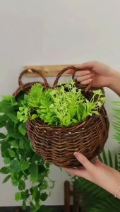 kittenBaby ตะกร้าหวายหวายสานสำหรับปลูกต้นไม้แบบแขวนติดผนังกระถางต้นไม้เถาวัลย์สำหรับตกแต่งบ้าน