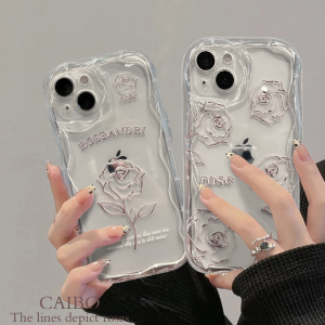 14Promax Phone Case Womens New Full Cover Anti-Fall High-End Sensation Mini Transparent Metal Rose 7Plus Cream Pattern 8 Soft Shell 15 Protective Cover SE2