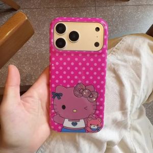 Sanrio | Luxury Double Layer Full Screen Polka Dot Black Skin Hello Kitty Phone Case For iphone 17 16 15 17 Pro Max Shockproof Cute Cover
