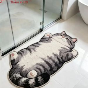 Thảm Tắm Hình Mèo Tabby Màu Xám VIKAMA Dễ Thương Nằm Sấp Mềm Mại Chống Trơn Trượt Thảm Cửa Phòng Tắm Thảm Cửa Phòng Ngủ & Phòng Tắm Đồ Trang Trí Nhà Cửa