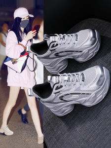 Womens Dad Shoes Thick Bottom Casual Sports Leather High Toppling Spring Summer New Style Shoes Comfortable Breathable Mesh Inner