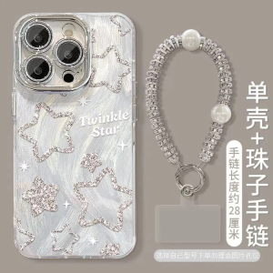 เคสโทรศัพท์กลิตเตอร์สตาร์ ผู้หญิง ปกป้องเลนส์เต็มรูปแบบ สำหรับ Apple 15Promax Huawei Mate60Pro P70 New Honor 200 OPPO Reno12 Xiaomi 14 สายคล้องมือ VIVOS19