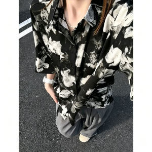 ZHUOCAN | Black Ink Dye Cool Feel Mens Short Sleeve Shirt