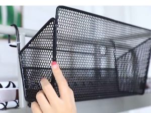 Metal Mesh Storage Basket Bedside Hanging Caddy Basket Over Cabinet Door Organizer
