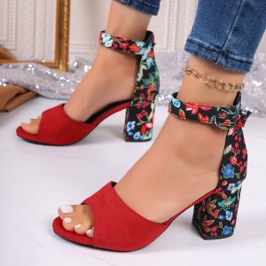 Plus Size High Heeled Sandals Summer New Fish Mouth Sandals Floral Fashion Sandals