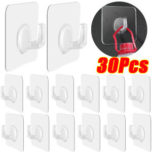 10/20/30pcs Transparent Self Adhesive Hooks / Wall Mounted Storage Hook Rack / Heavy Duty Punch-free Hanging Hooks / Kitchen Bathroom Sticky Hook