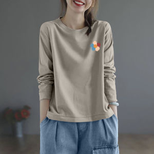 Brand Discount Export Cut Label Big Sale Long Sleeves Pure Cotton Womens Top Casual Easiest for Match Artsy Slimming Bottoming Top Tops T