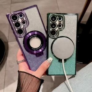 🇹🇭💥ถูกที่สุด💥กลิตเตอร์หรูหราสำหรับเคสขาตั้งแม่เหล็ก Magsafe สำหรับ Samsung Galaxy S25 S24 S23 Ultra S22  ปกเพชร