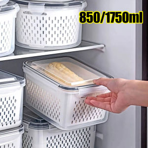 YESPERY 850/1750ml Refrigerator Preservation Storage Box Drain Basket Storage Containers Sealed Box Vegetable and Fruit Food Grade Drain Box