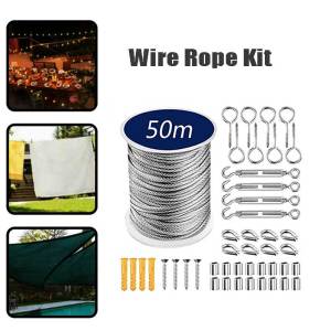 50M Stainless Steel Wire Rope Kit Cable Hooks Hanging Kit Clothesline