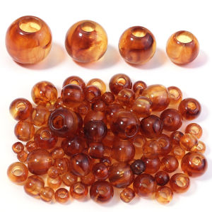 10-200pcs 8/10/12/14/16/18/20mm Amber Color Round Beads Big Hole Loose Spacer Acrylic Bead For DIY Charms Bracelet Necklace Deco