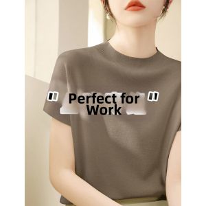 V.C.I | High-end Half-neck Short Sleeve Slimming Icy Silk T-Shirt