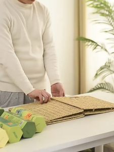 Sustainable Rattan Storage Bin with Foldable Handles for Multi-Purpose Organizing