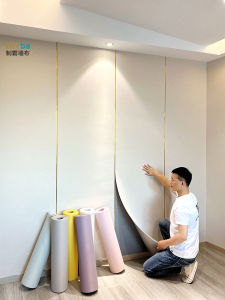 Wall Cloth Self-Adhesive Cream Color Bedroom Living Room Wallpaper Waterproof Bedside Soft Upholstery Wallboard Decoration TV Background Wall Wall Covering Fabric