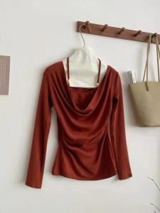 Design Sensual Pure Long Sleeve Neck Hanging Strap T-shirt Women Early Autumn New Sweet And Spicy Elegant Base Shirt Top